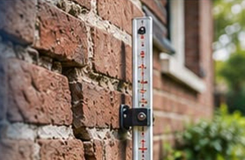 Gemetselde gevel met scheurmeter